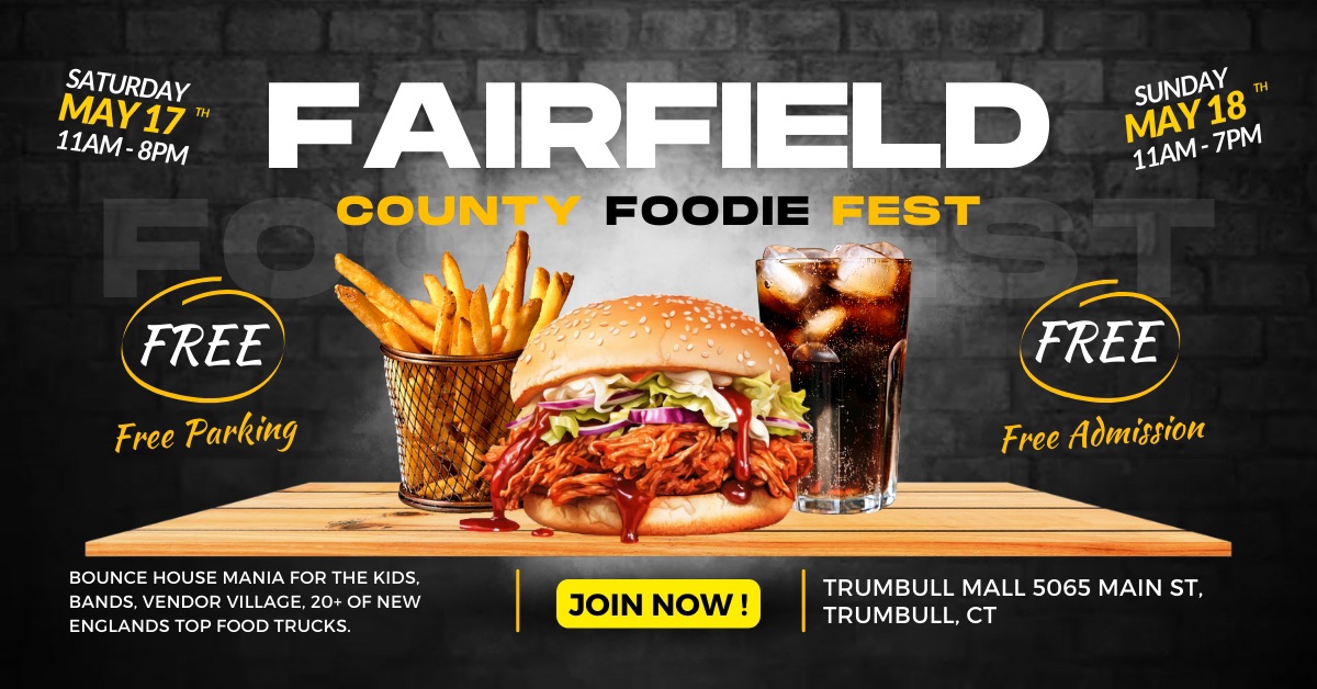 Join us for the 2025 Fairfield County Foodie Fest at Trumbull Mall in Trumbull, CT! Enjoy 25 of New England’s top food trucks, exciting kids zones, live music, local crafters, and more – all with free admission and free parking!
